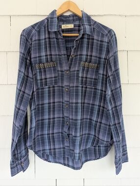 Hollister Purple Flannel With Gold Pocket Studs Size Small